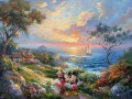 Style of Thomas Kinkade Disney Painting Original Mickey and Minnie Sweetheart Dope Seascape